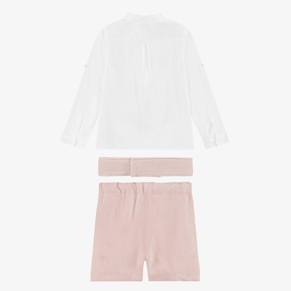 Artesanía Granlei-Boys White Shirt & Pastel Pink Shorts Set | Childrensalon