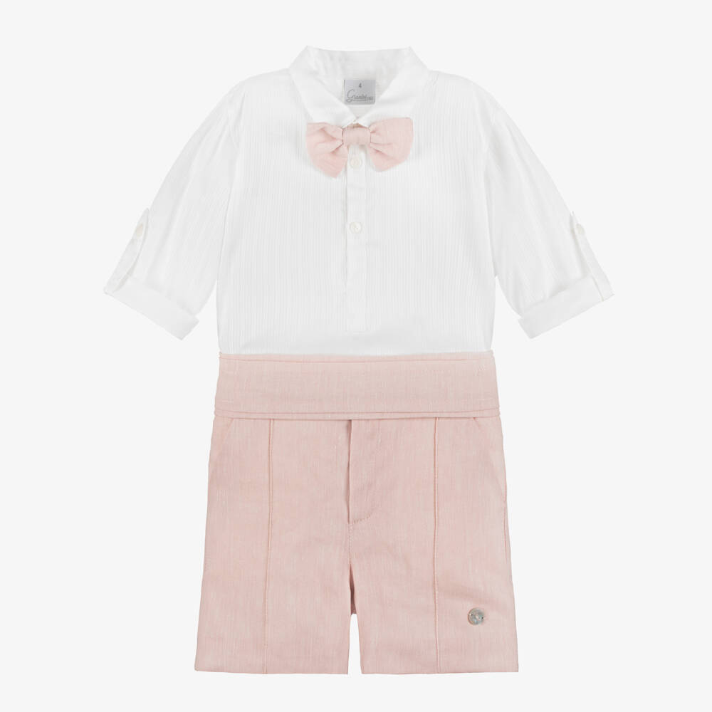 Artesanía Granlei-Boys White Shirt & Pastel Pink Shorts Set | Childrensalon