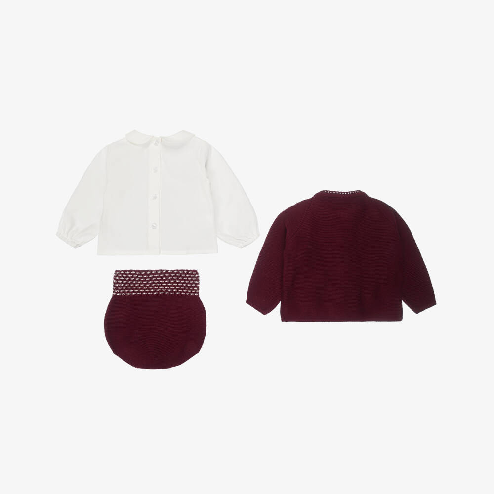 Artesanía Granlei-Burgundy Red Knitted Baby Shorts Set | Childrensalon