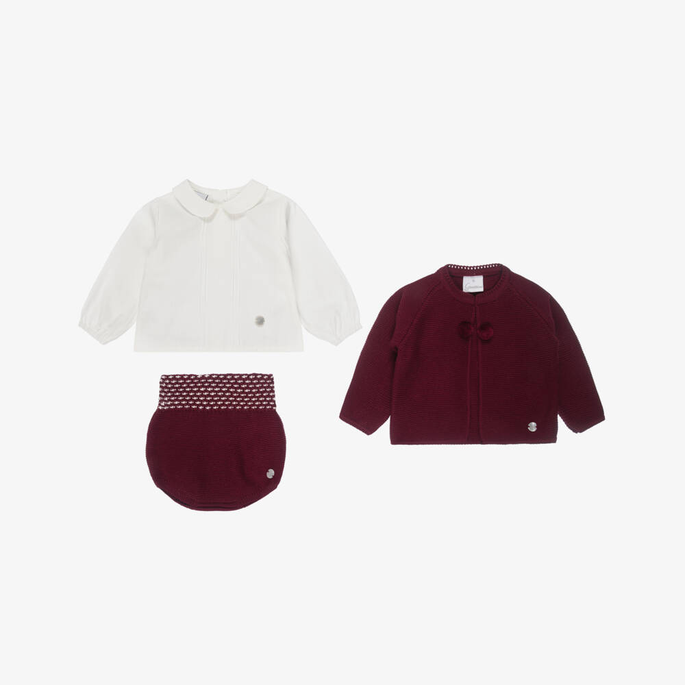Artesanía Granlei-Burgundy Red Knitted Baby Shorts Set | Childrensalon