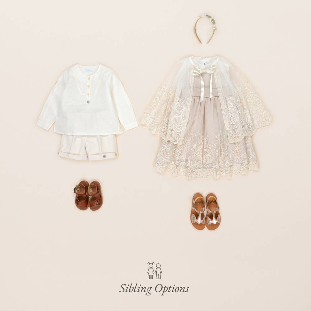 Artesanía Granlei-Girls Beige Embroidered Tulle Dress | Childrensalon