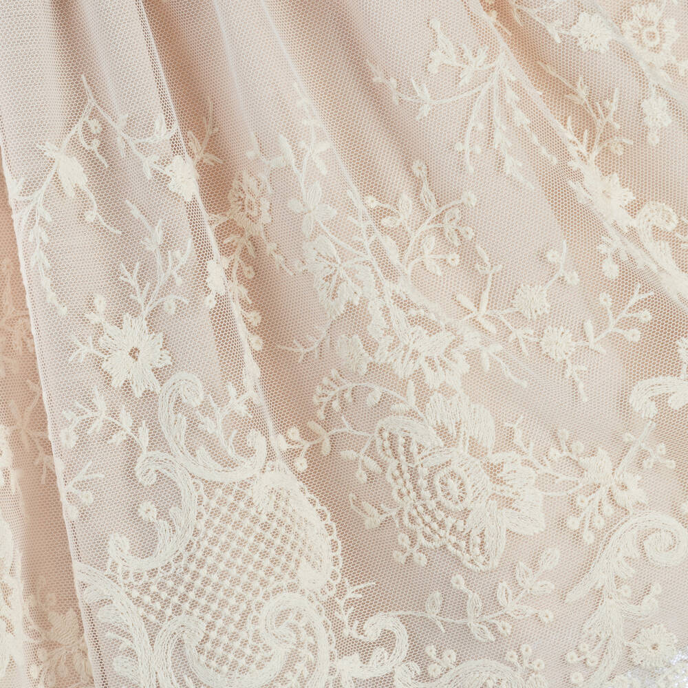 Artesanía Granlei-Girls Beige Embroidered Tulle Dress | Childrensalon