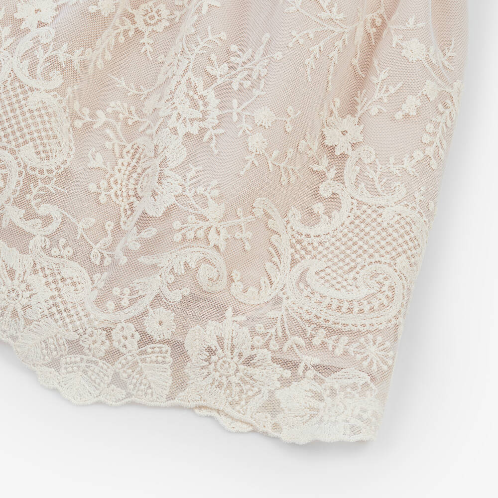 Artesanía Granlei-Girls Beige Embroidered Tulle Dress | Childrensalon