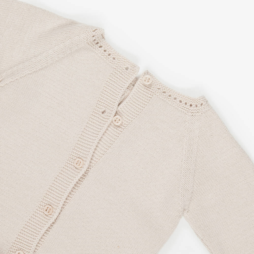 Artesanía Granlei-Girls Beige Knitted 2 Piece Babygrow with Lace Trims | Childrensalon