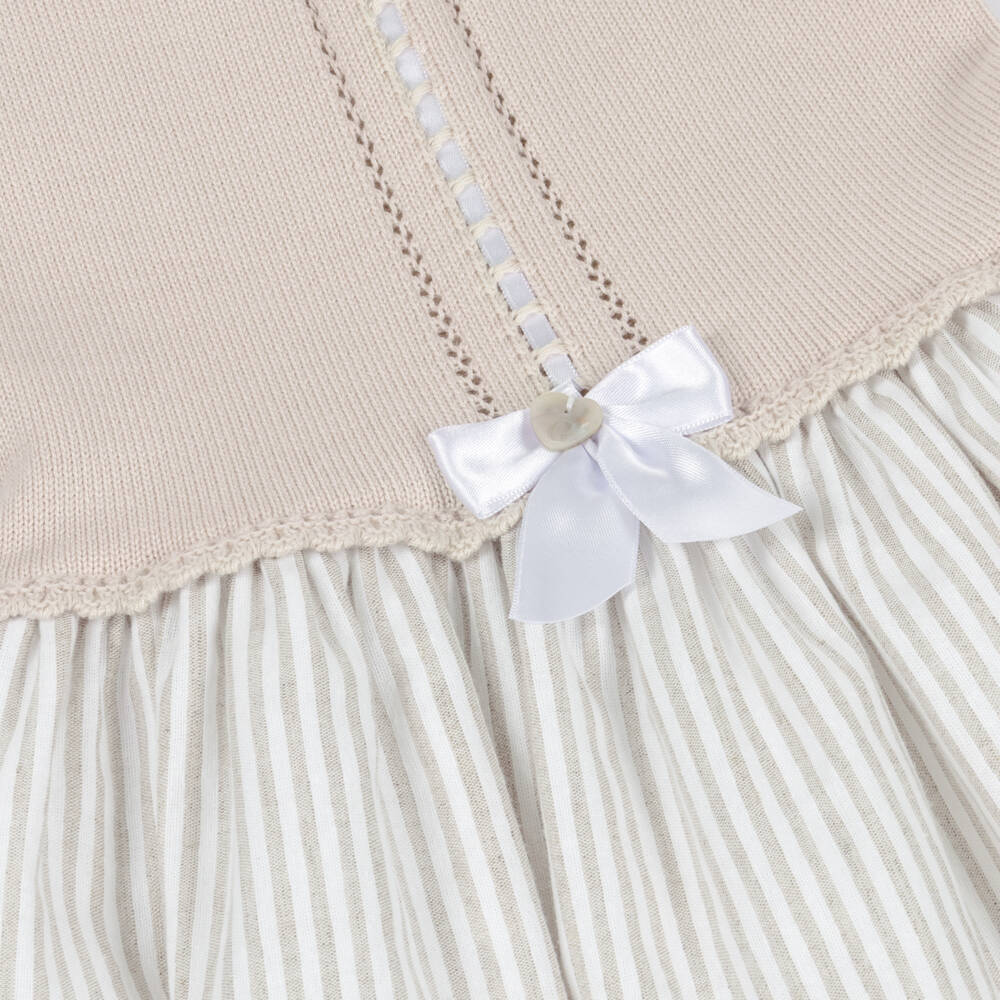 Artesanía Granlei-فستان بدون أكمام ومخطط محبوك لون بيج للبنات | Childrensalon