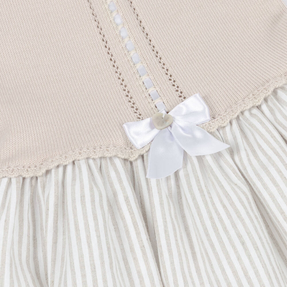 Artesanía Granlei-Girls Beige Sleeveless Knitted & Striped Dress | Childrensalon
