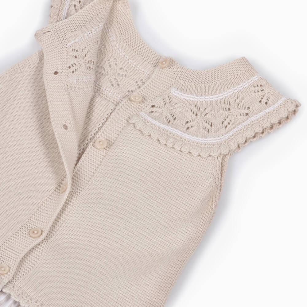 Artesanía Granlei-فستان بدون أكمام ومخطط محبوك لون بيج للبنات | Childrensalon