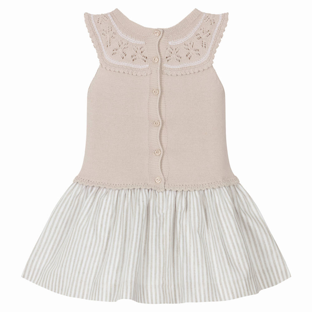 Artesanía Granlei-فستان بدون أكمام ومخطط محبوك لون بيج للبنات | Childrensalon