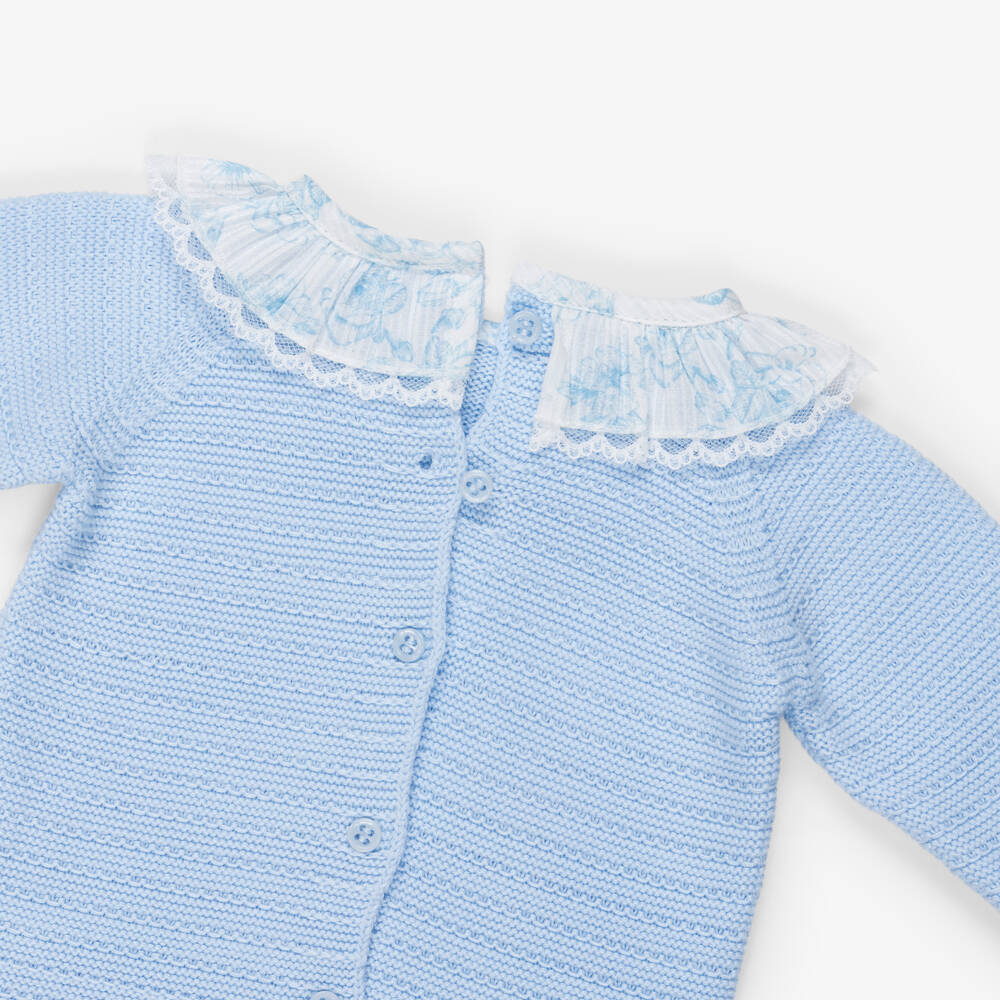 Artesanía Granlei-Girls Blue 2 Piece Babygrow with Floral Print Collar | Childrensalon