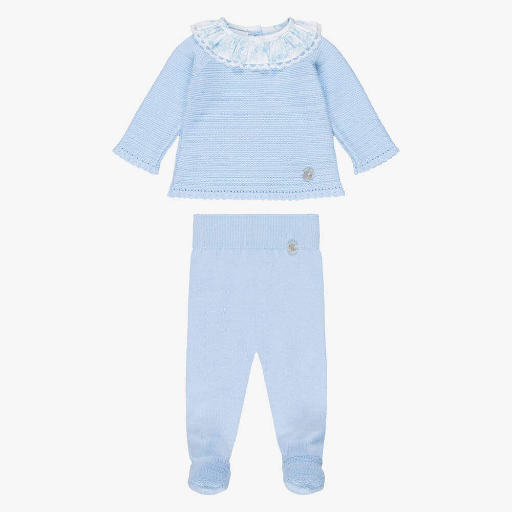 Artesanía Granlei-Girls Blue 2 Piece Babygrow with Floral Print Collar | Childrensalon