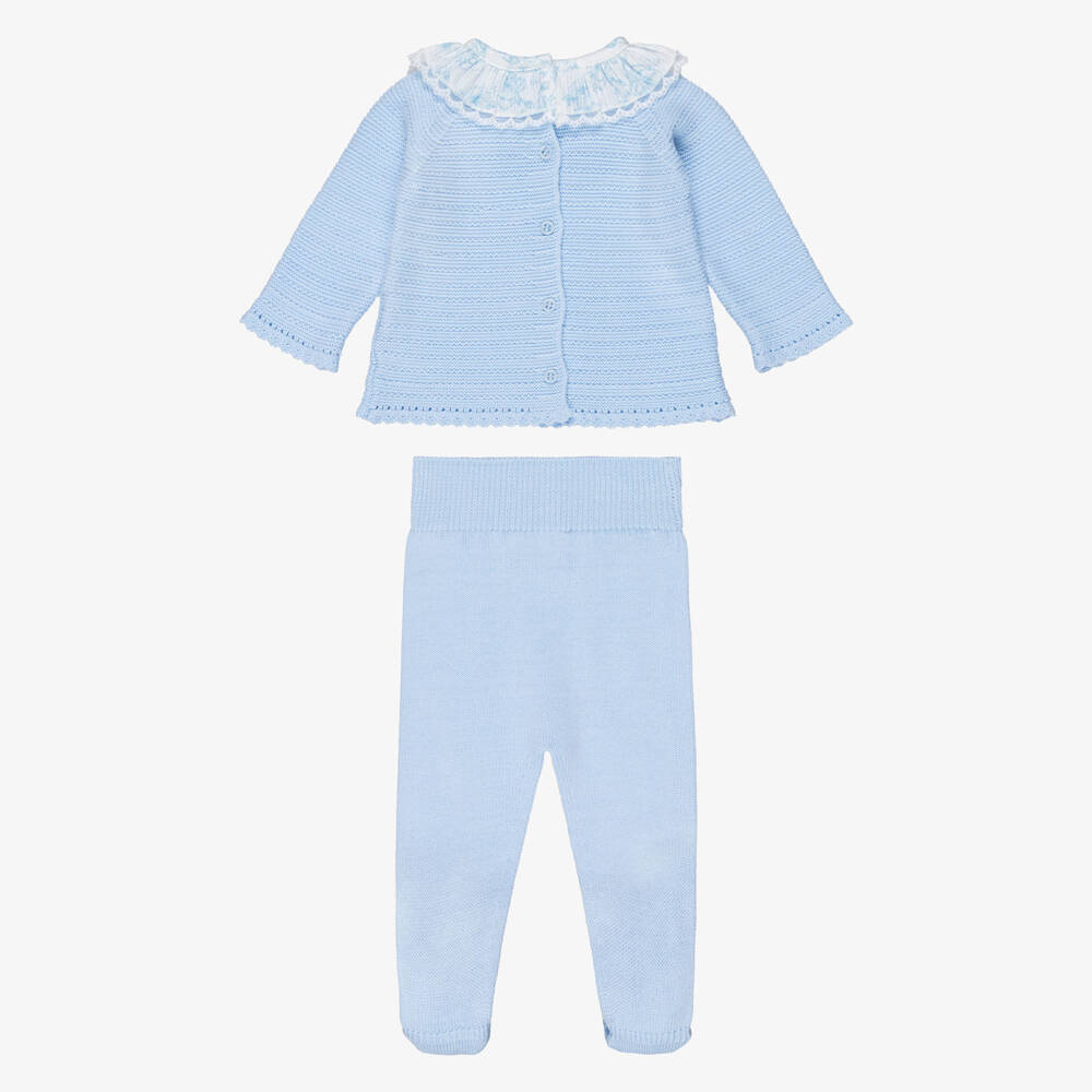 Artesanía Granlei-Girls Blue 2 Piece Babygrow with Floral Print Collar | Childrensalon