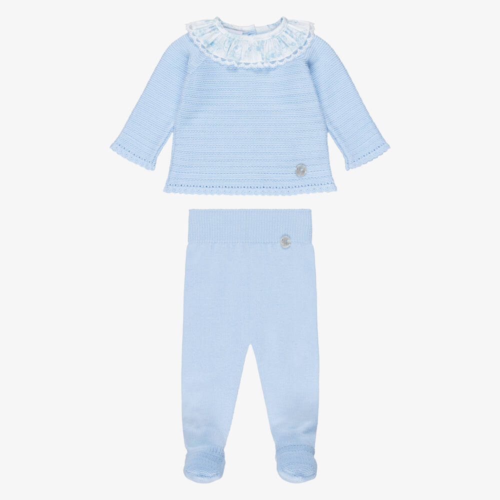 Artesanía Granlei-Girls Blue 2 Piece Babygrow with Floral Print Collar | Childrensalon