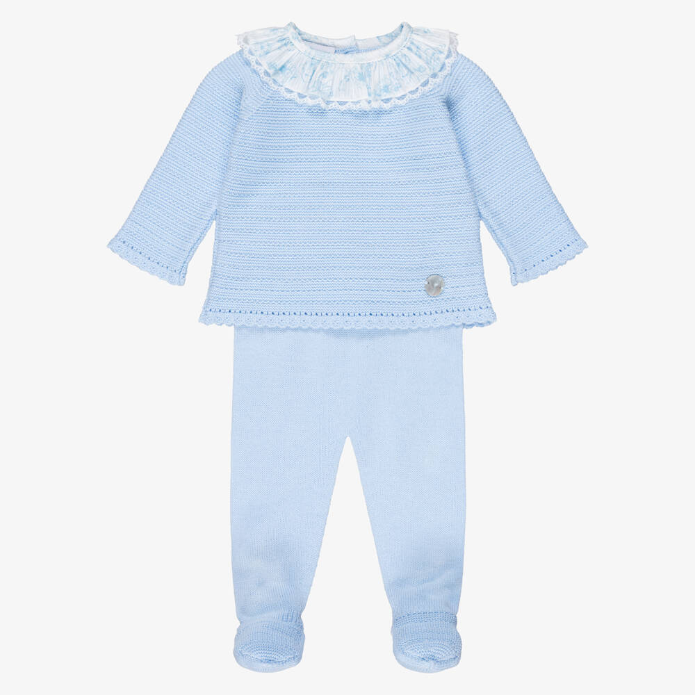 Artesanía Granlei-Girls Blue 2 Piece Babygrow with Floral Print Collar | Childrensalon
