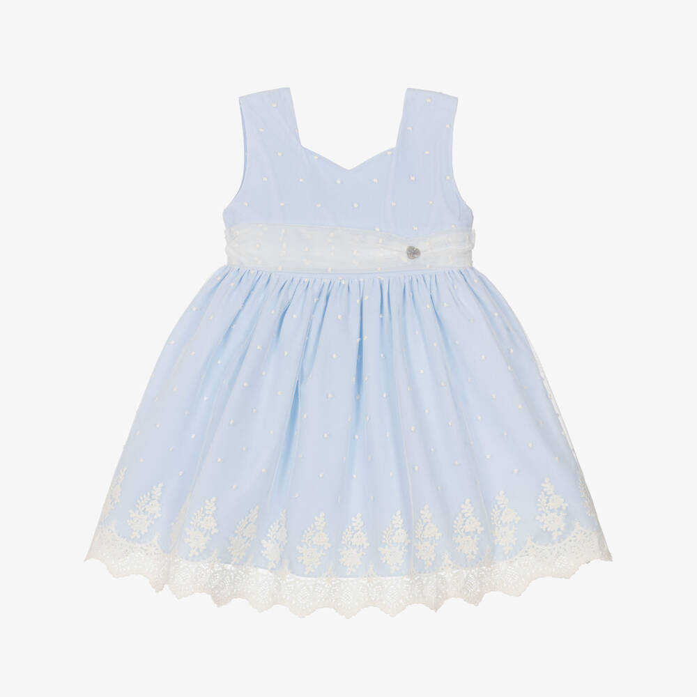 Artesanía Granlei-Girls Blue Embroidered Tulle Sleeveless Dress | Childrensalon