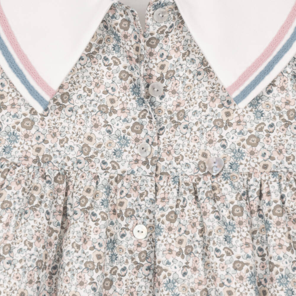 Artesanía Granlei-Girls Blue Floral Cotton Dress with Contrast Collar | Childrensalon