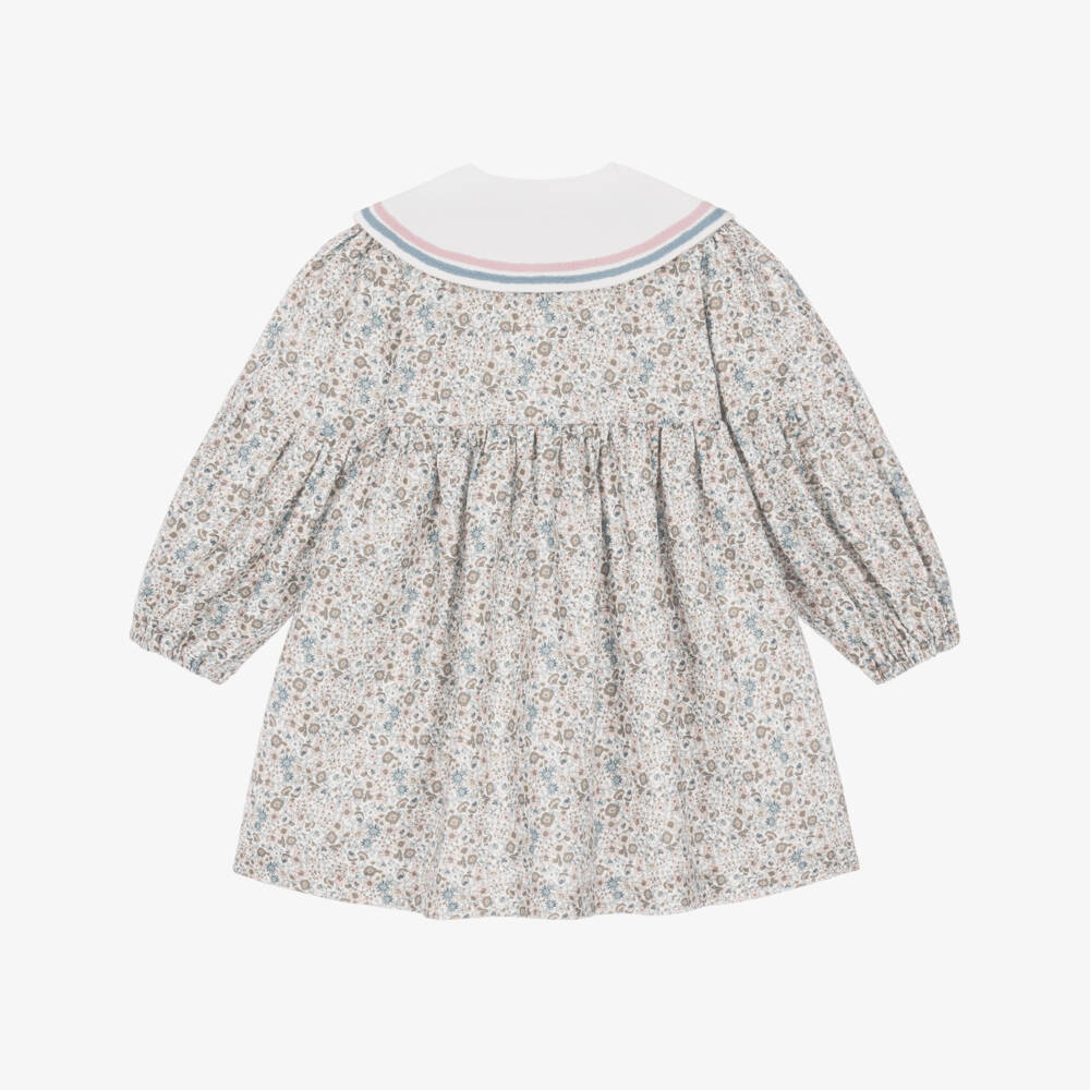 Artesanía Granlei-Girls Blue Floral Cotton Dress with Contrast Collar | Childrensalon