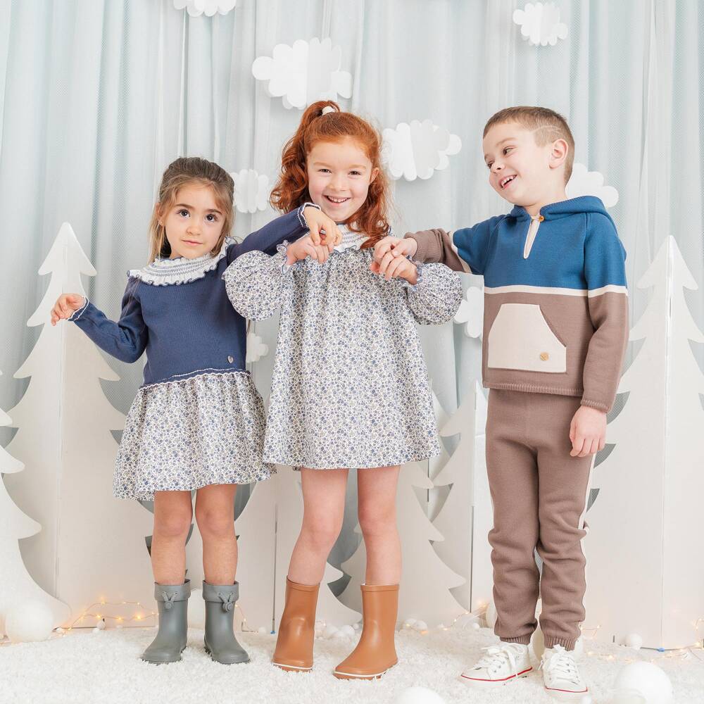 Artesanía Granlei-Girls Blue Floral Print Dress with Knitted Bodice | Childrensalon