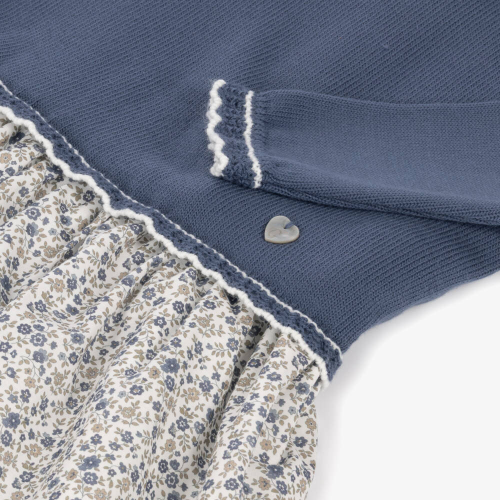 Artesanía Granlei-Girls Blue Floral Print Dress with Knitted Bodice | Childrensalon