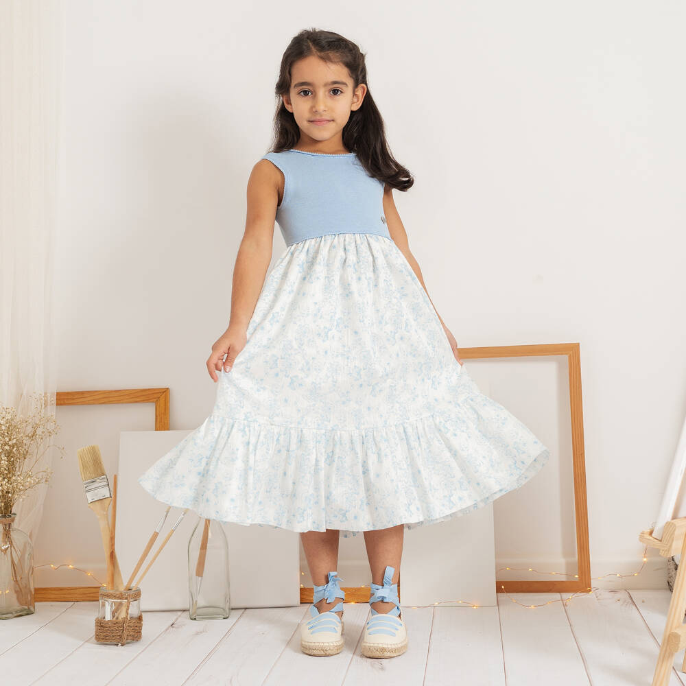 Artesanía Granlei-Платье голубое трикотажное с цветами для девочек | Childrensalon