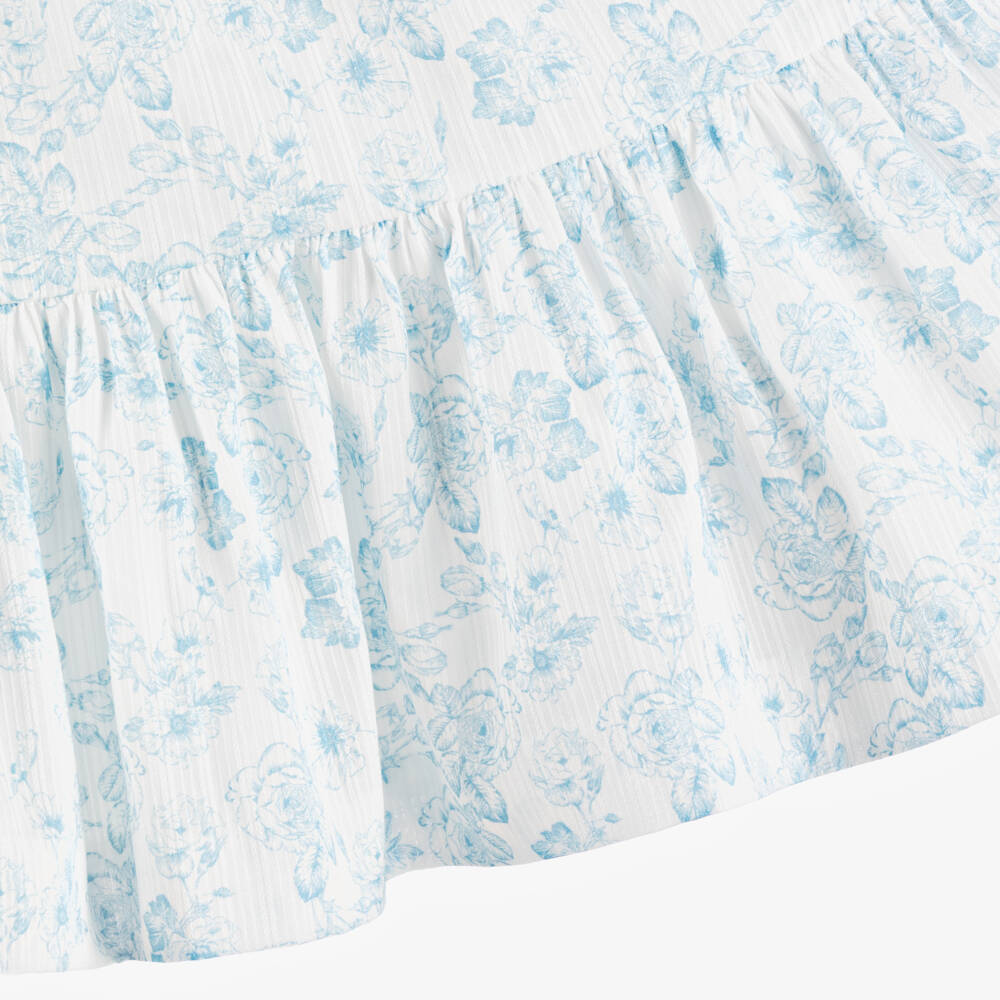 Artesanía Granlei-Girls Blue Knitted & Floral Patterned Dress | Childrensalon