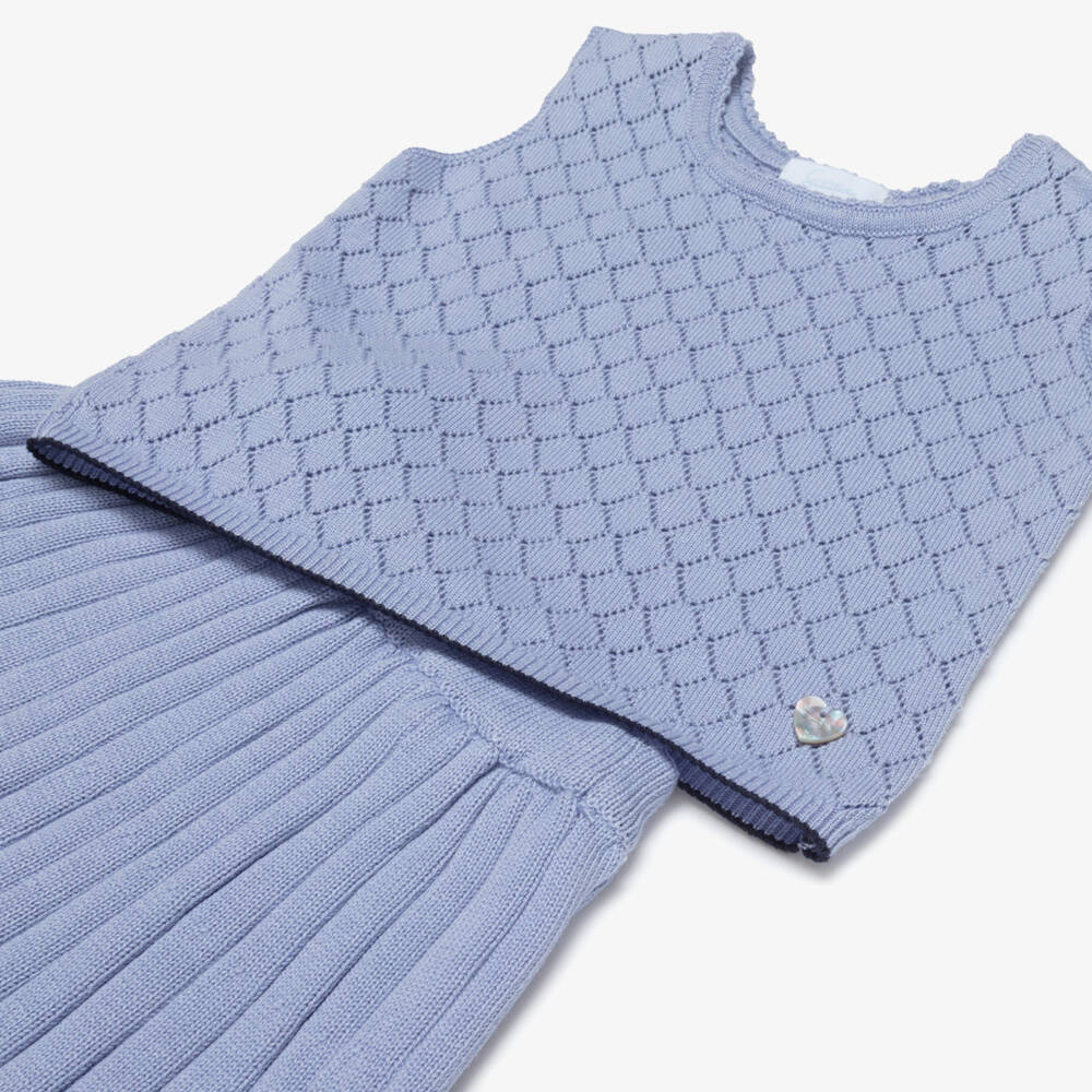 Artesanía Granlei-Girls Blue Knitted Top & Skirt Set | Childrensalon
