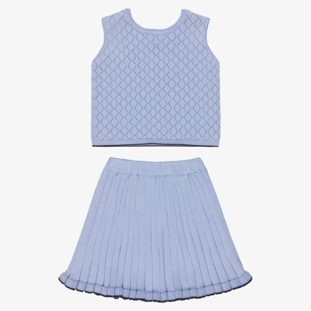 Artesanía Granlei-Girls Blue Knitted Top & Skirt Set | Childrensalon