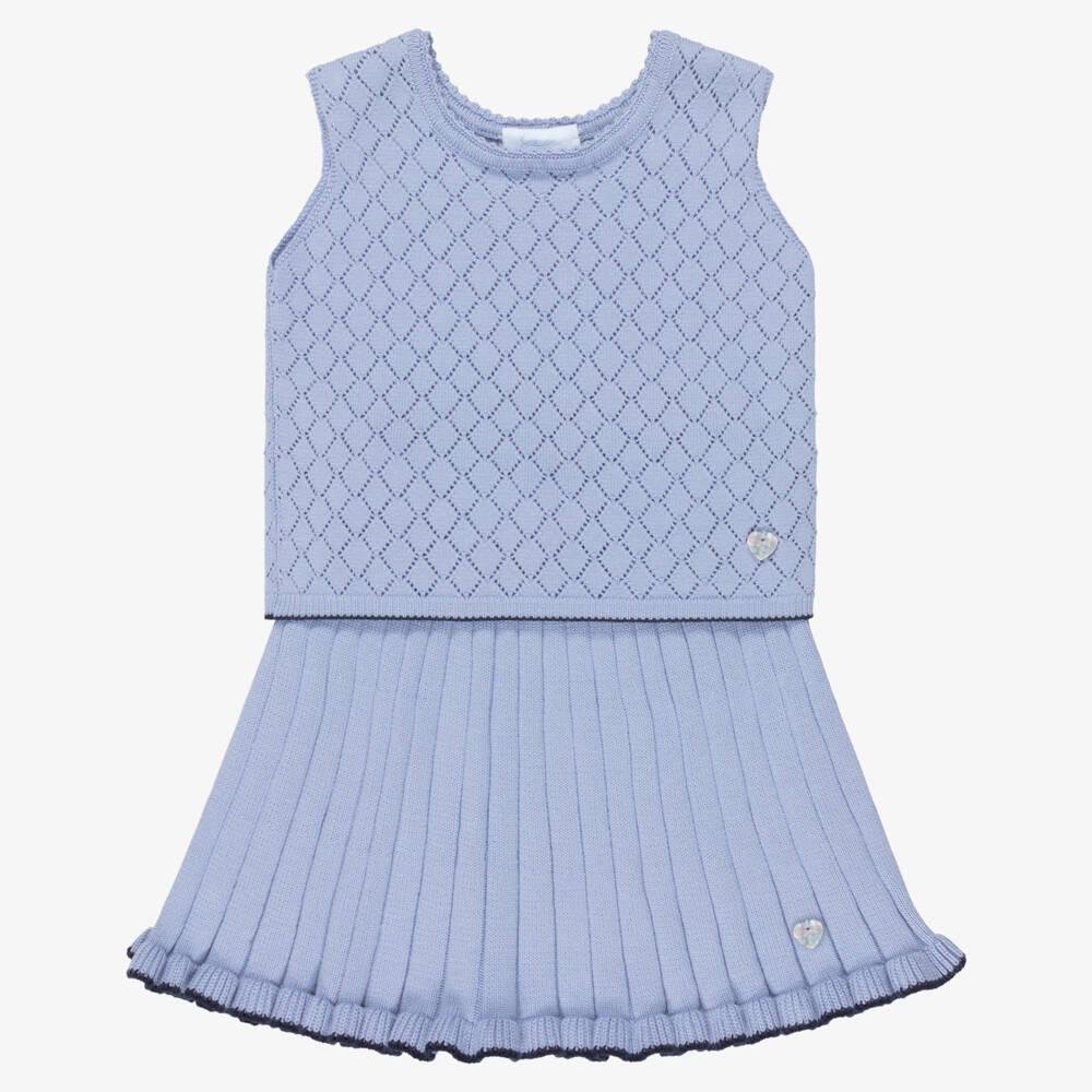 Artesanía Granlei-Girls Blue Knitted Top & Skirt Set | Childrensalon
