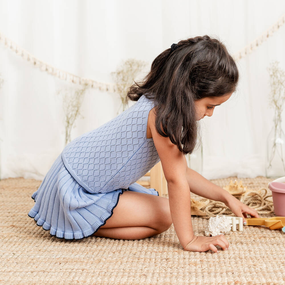 Artesanía Granlei-Girls Blue Knitted Top & Skirt Set | Childrensalon