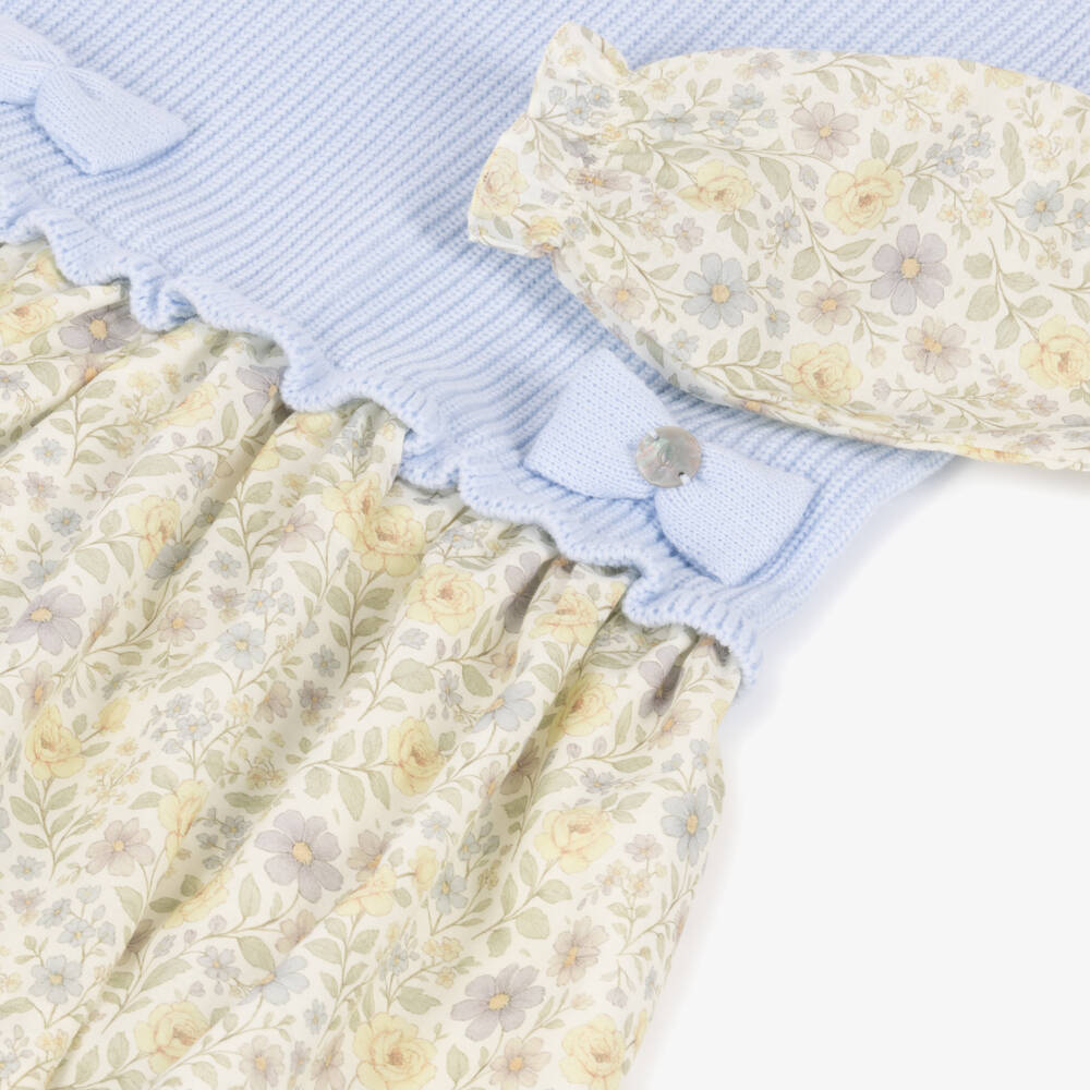 Artesanía Granlei-Girls Blue & Yellow Cotton Dress with Knitted Bodice | Childrensalon