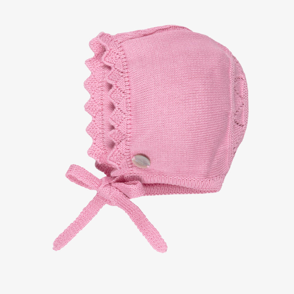 Artesanía Granlei-Girls Bright Pink Knitted Shorts Set with Bonnet | Childrensalon