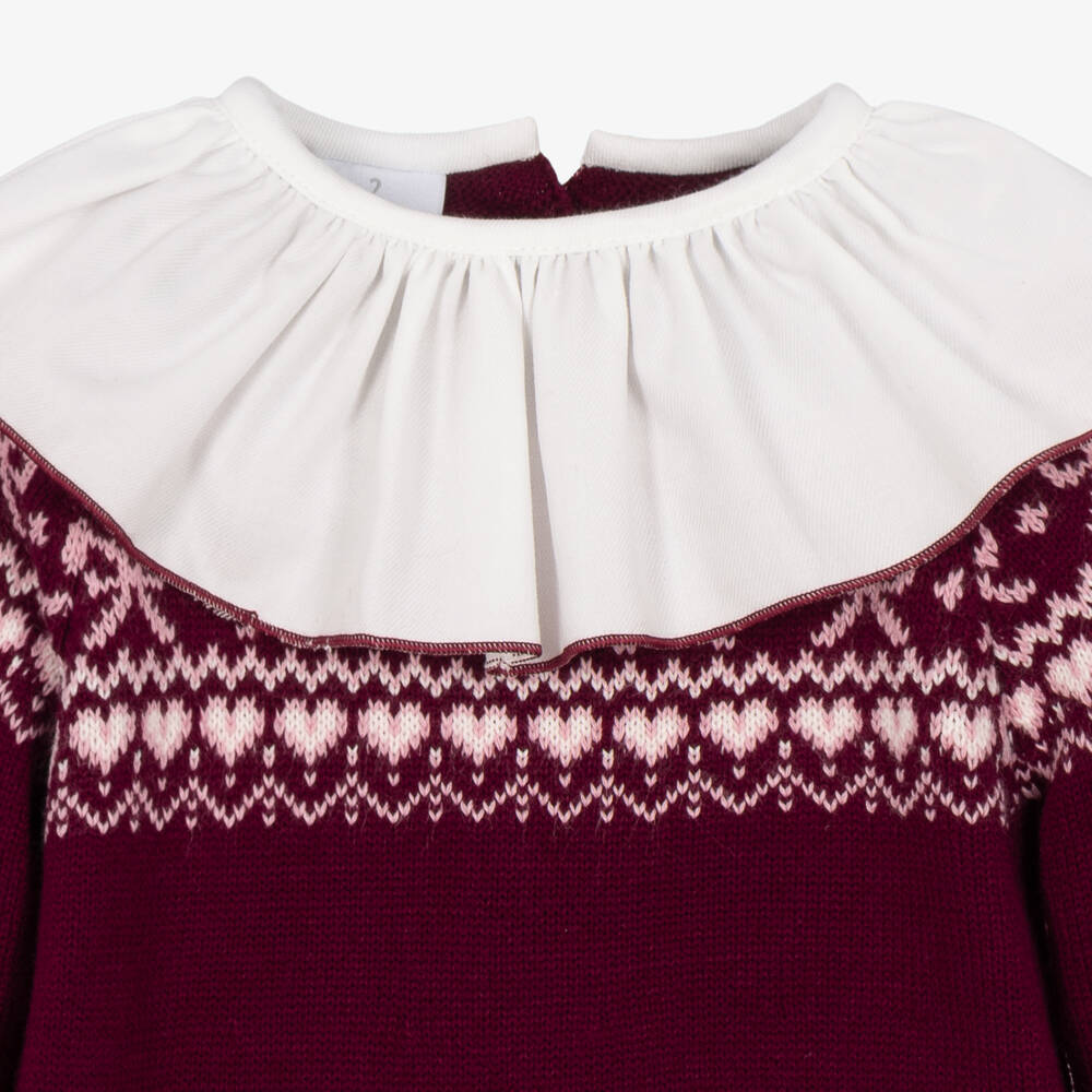 Artesanía Granlei-Girls Burgundy Red Fair Isle Knit Dress | Childrensalon
