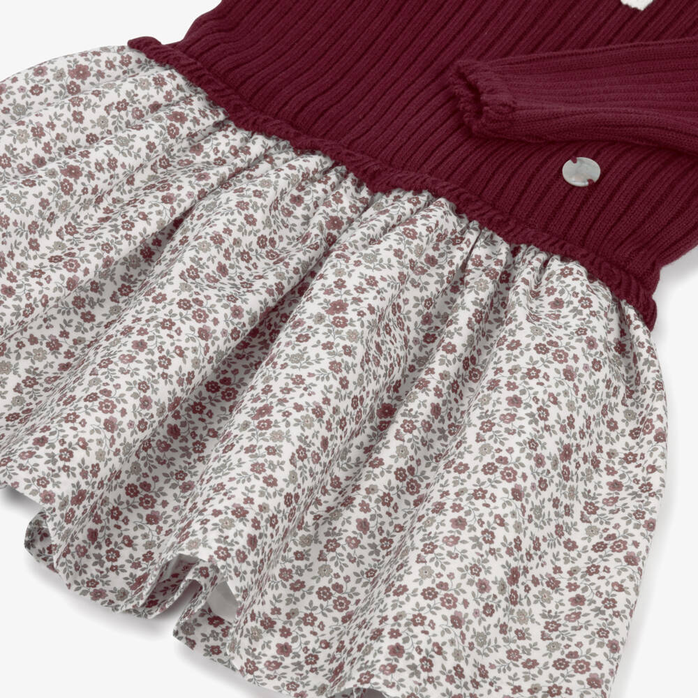 Artesanía Granlei-Girls Burgundy Red Knit & Floral Dress | Childrensalon