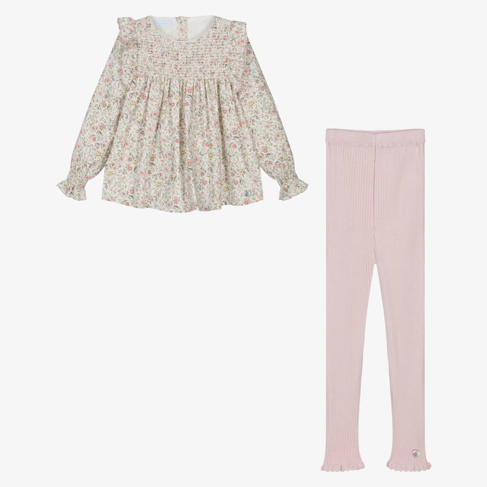 Artesanía Granlei-Girls Cotton Floral Top & Knitted Leggings Set | Childrensalon