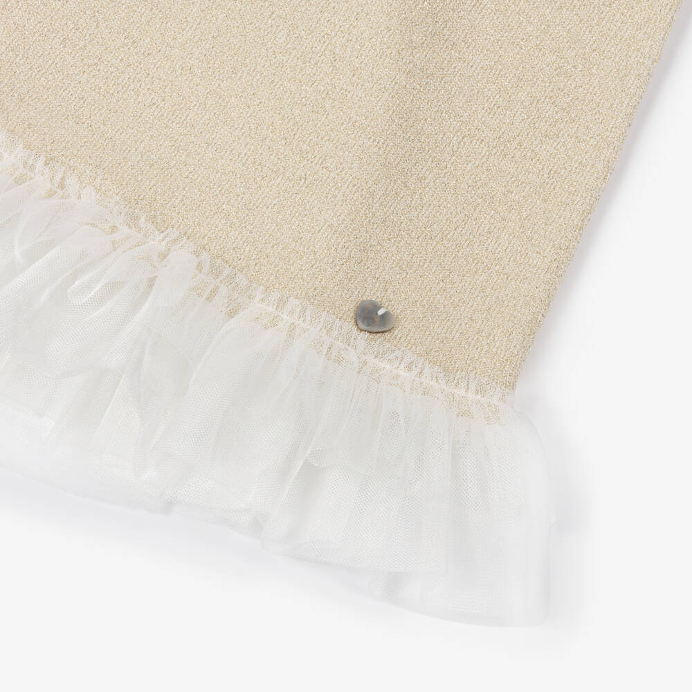 Artesanía Granlei-Girls Gold Lurex Knitted Dress with Tulle Trims | Childrensalon