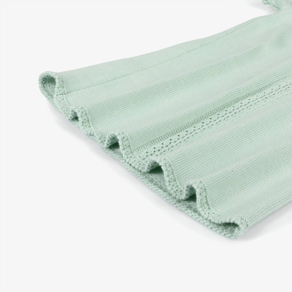 Artesanía Granlei-Girls Green Knitted Dress with Lacy Collar | Childrensalon