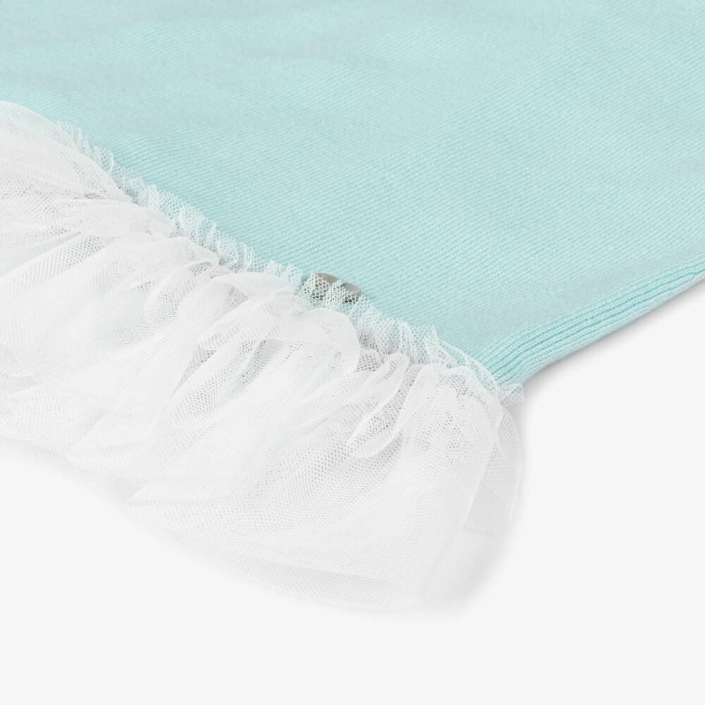 Artesanía Granlei-Girls Green Knitted Dress with Tulle Trims | Childrensalon