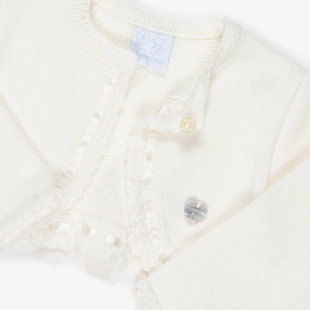 Artesanía Granlei-Girls Ivory Bolero Cardigan with Ribbon Detailing | Childrensalon