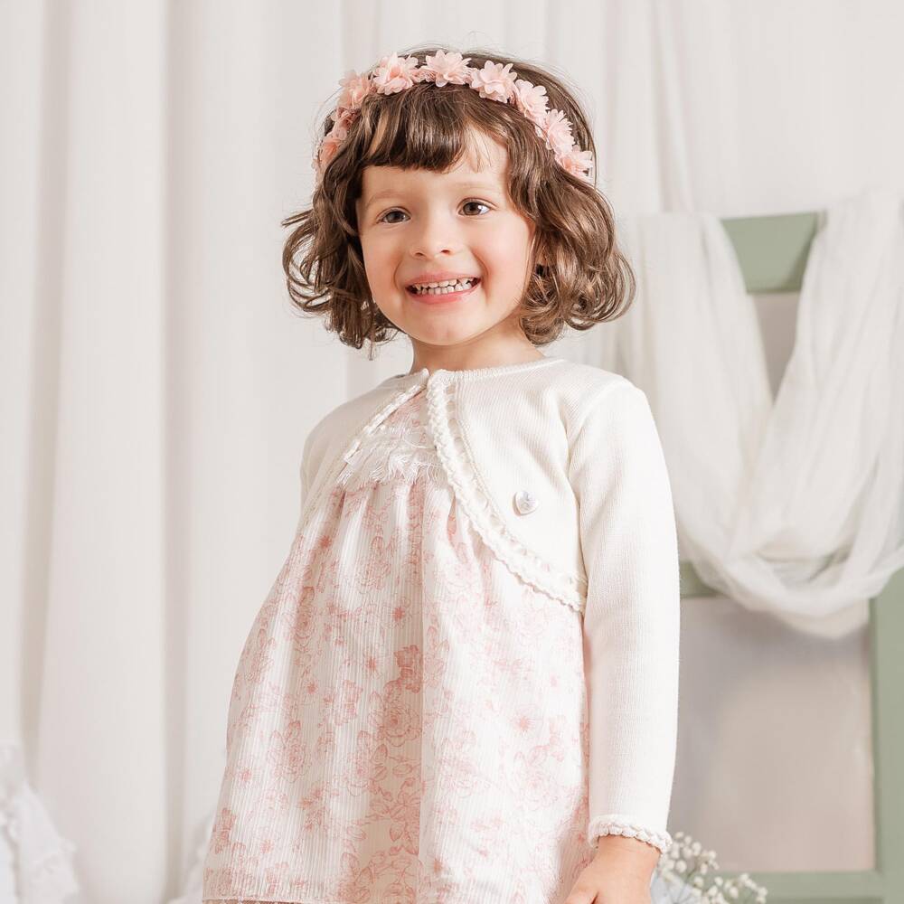 Artesanía Granlei-كارديغان بوليرو مزين بشريط ساتان لون عاجي للبنات | Childrensalon