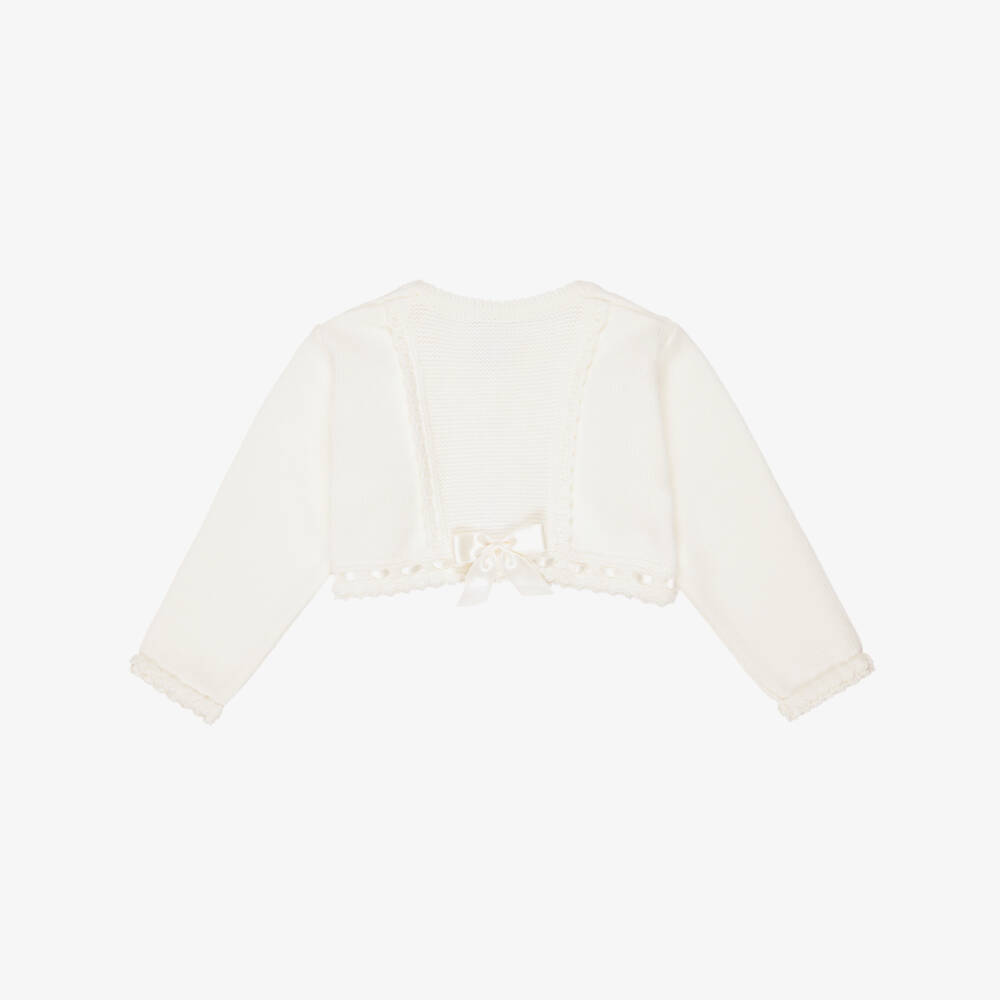 Artesanía Granlei-Girls Ivory Bolero Cardigan with Ribbon Detailing | Childrensalon