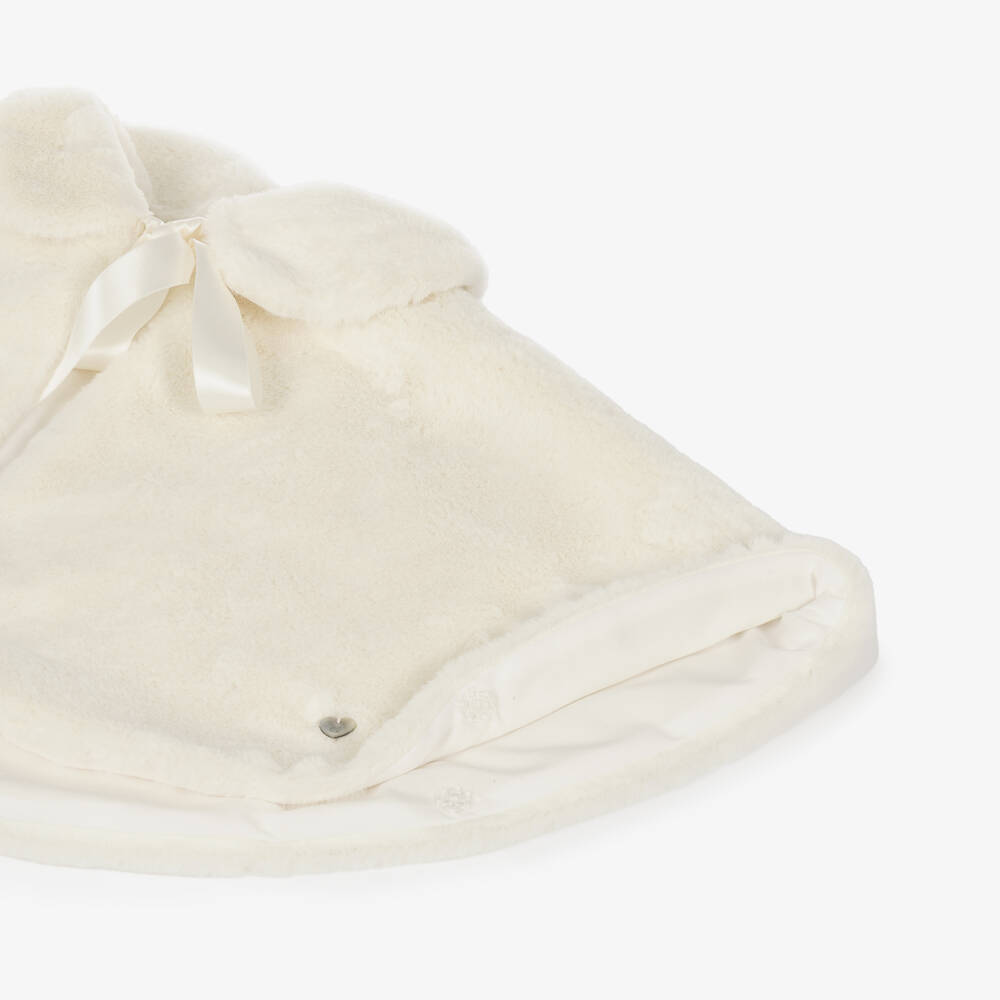 Artesanía Granlei-Girls Ivory Faux Fur Cape with Satin Tie | Childrensalon