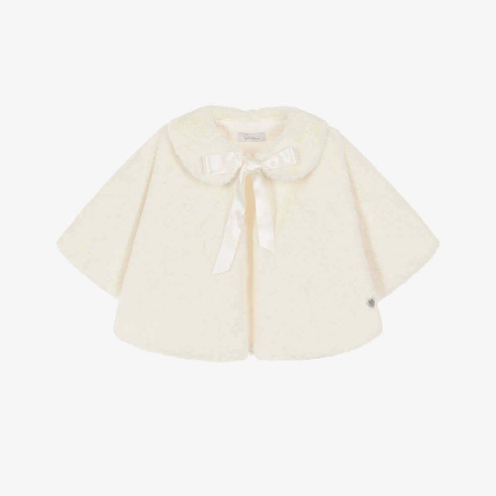 Artesanía Granlei-Girls Ivory Faux Fur Cape with Satin Tie | Childrensalon