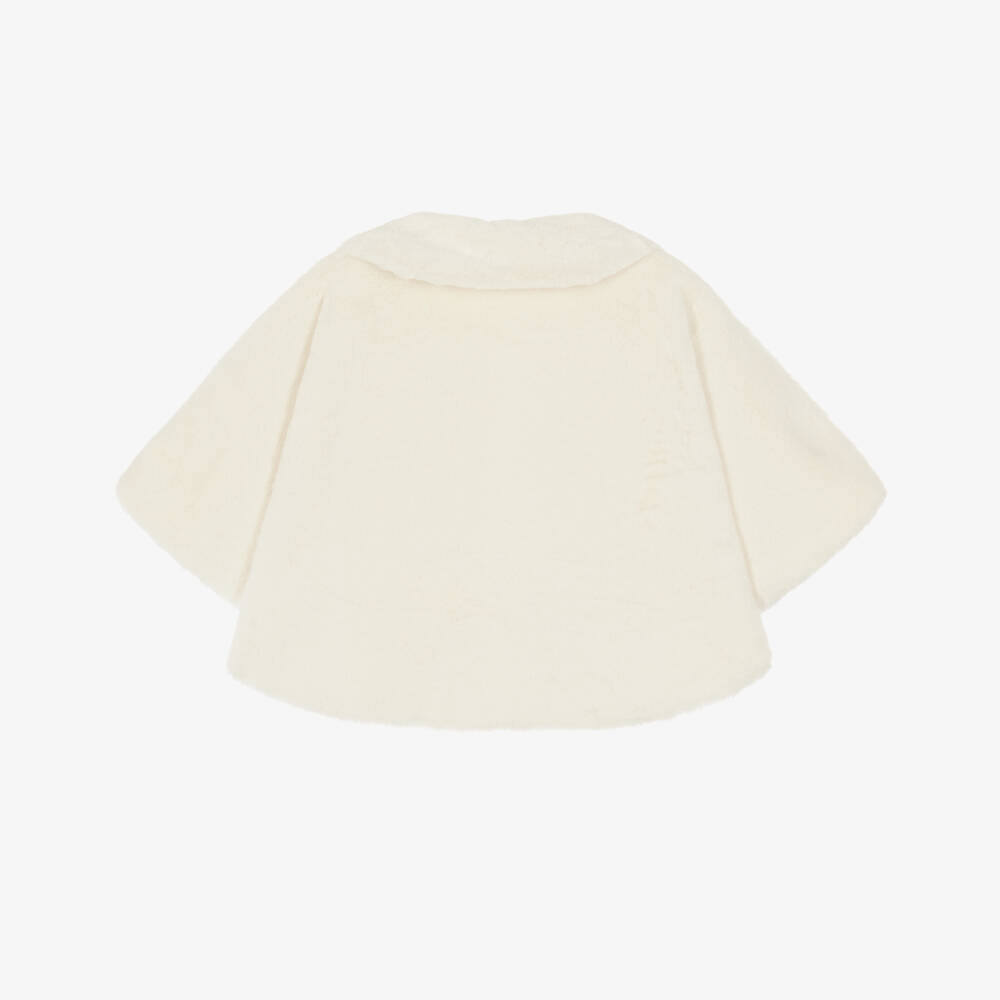 Artesanía Granlei-Girls Ivory Faux Fur Cape with Satin Tie | Childrensalon