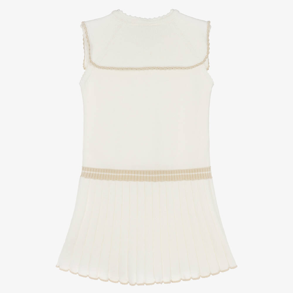Artesanía Granlei-Girls Ivory Knit Dress with Sailor Style Collar | Childrensalon