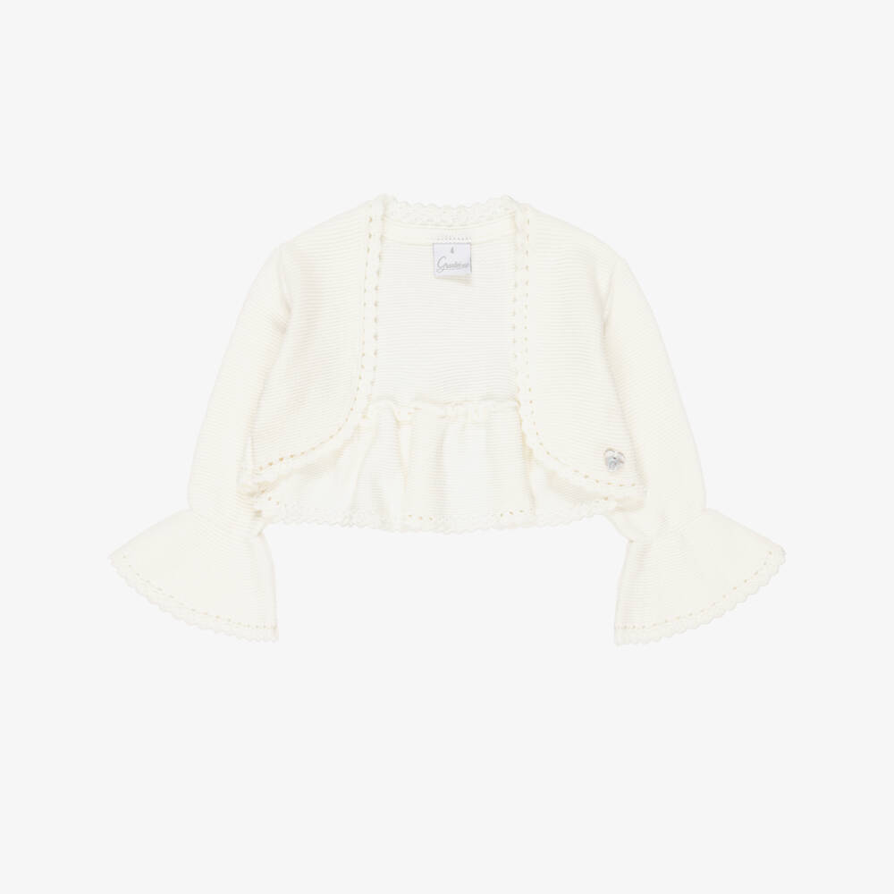 Artesanía Granlei-كارديغان بوليرو محبوك مزين بفيونكة لون عاجي للبنات | Childrensalon