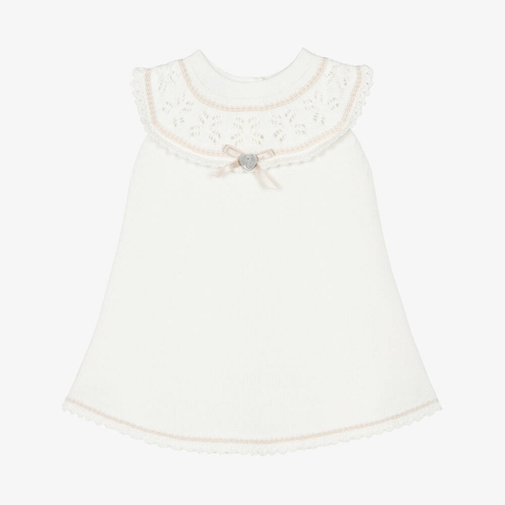 Artesanía Granlei-Girls Ivory Knitted Dress with Lacy Collar | Childrensalon