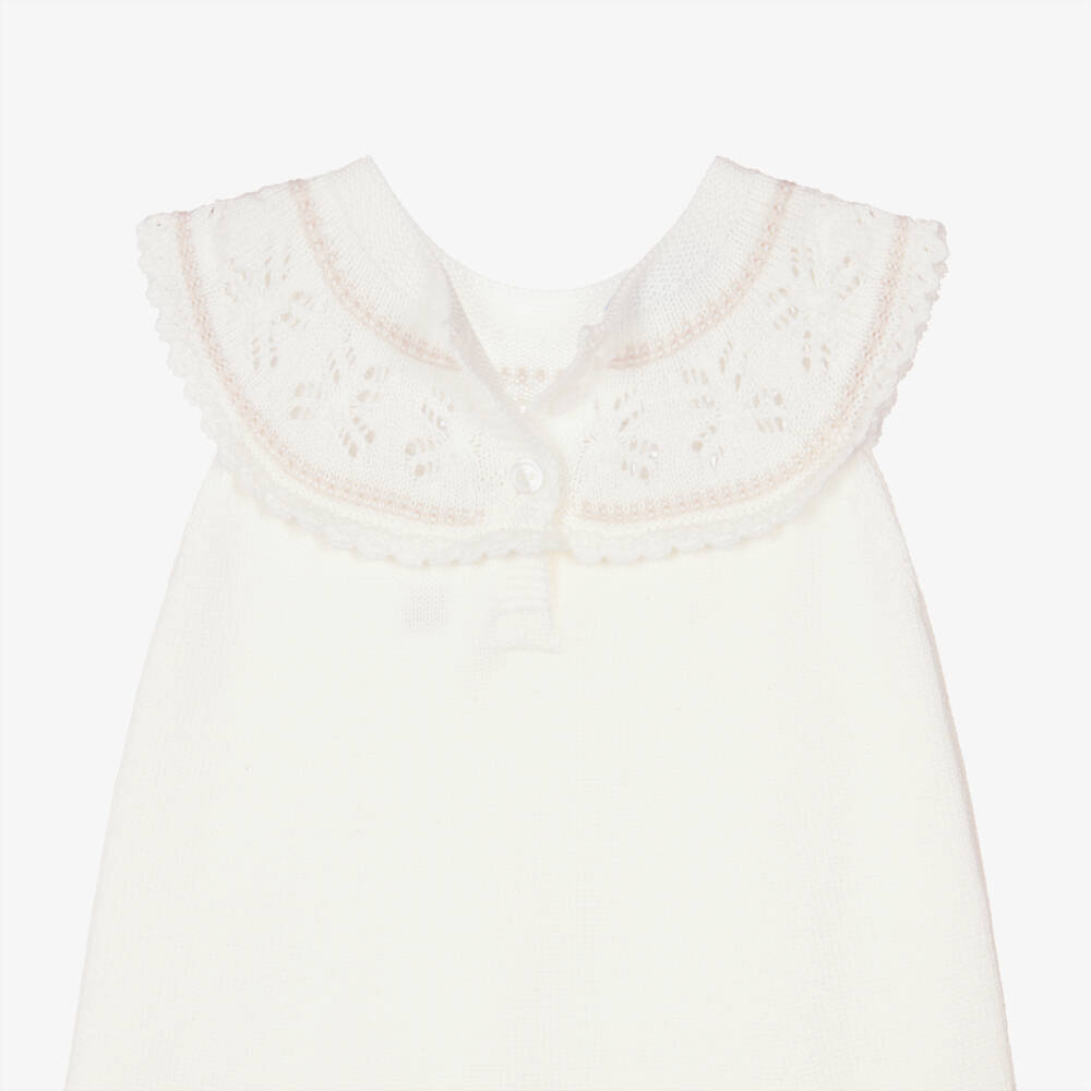Artesanía Granlei-Girls Ivory Knitted Dress with Lacy Collar | Childrensalon