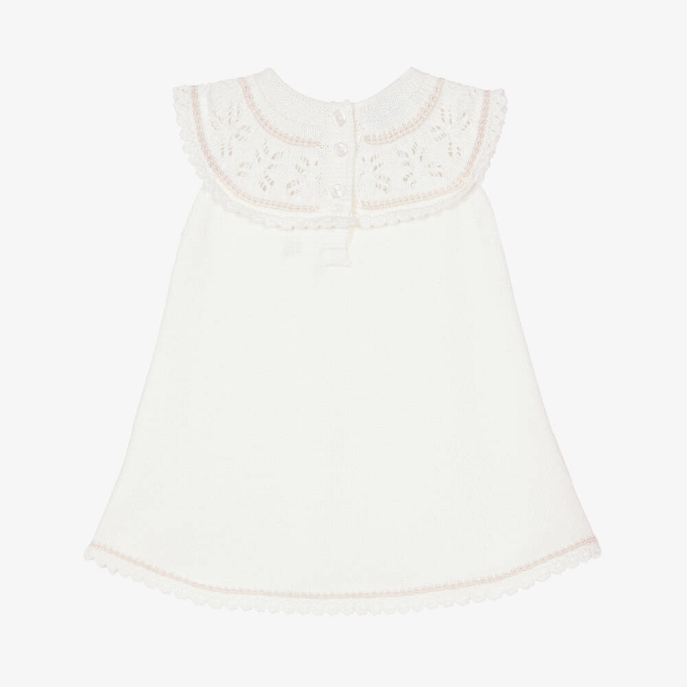Artesanía Granlei-Платье кремовое трикотажное с кружевным воротником для девочек | Childrensalon