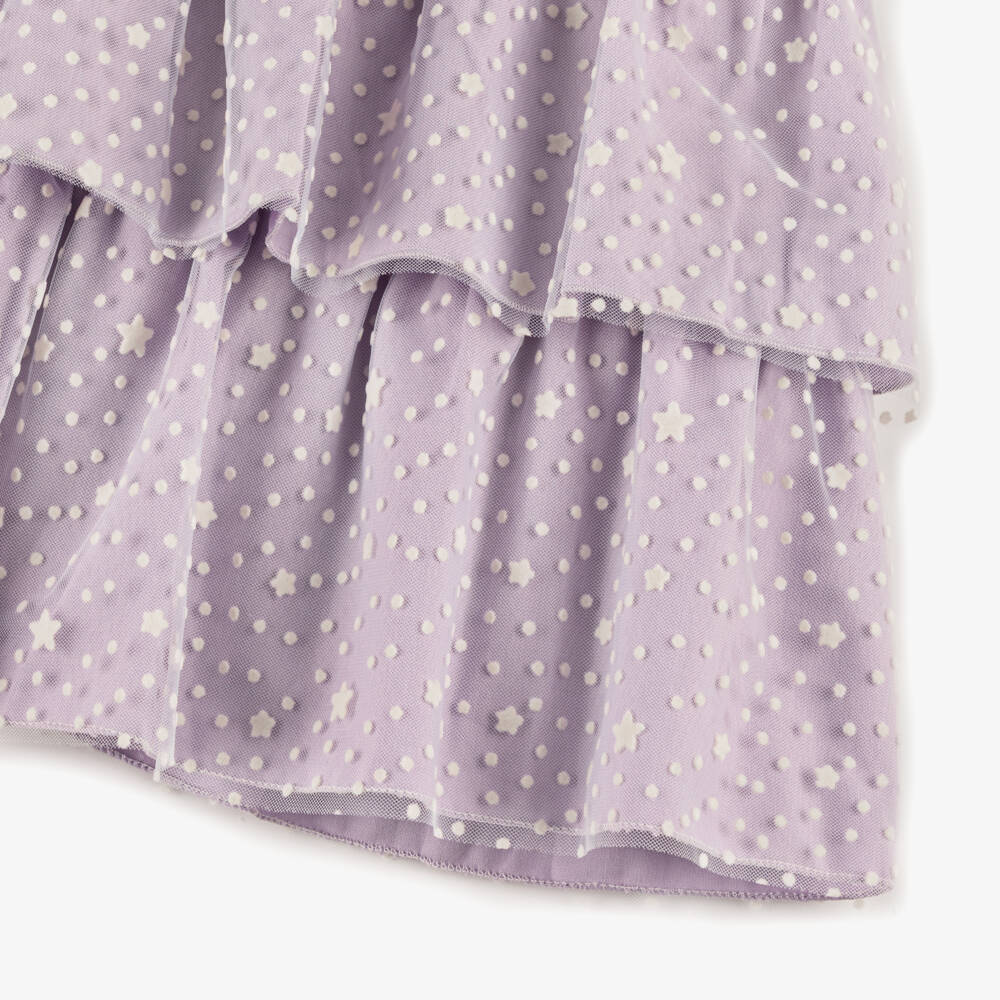 Artesanía Granlei-Girls Ivory & Lilac Cotton Dress with Starry Tulle Overlay | Childrensalon