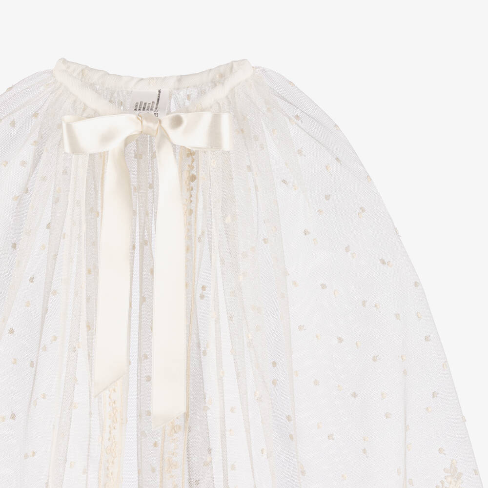 Artesanía Granlei-Girls Ivory Tulle Cape with Floral Embroidery | Childrensalon