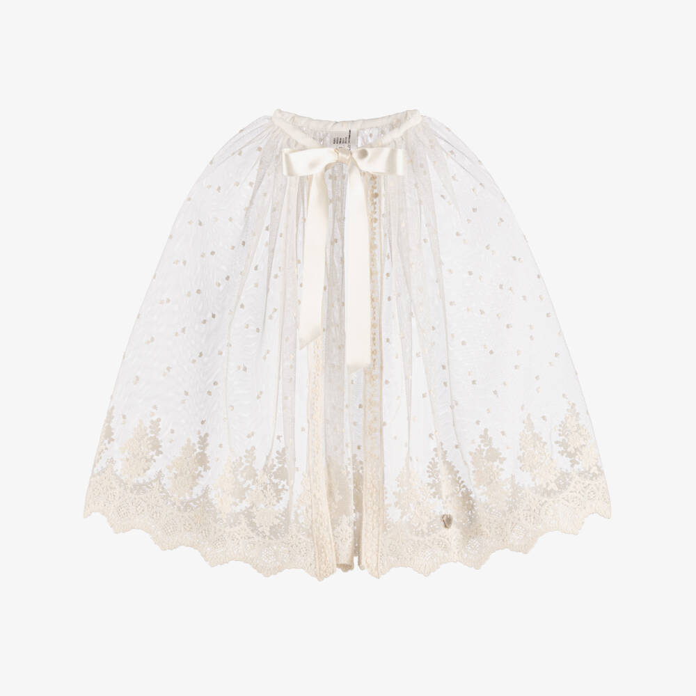 Artesanía Granlei-Girls Ivory Tulle Cape with Floral Embroidery | Childrensalon